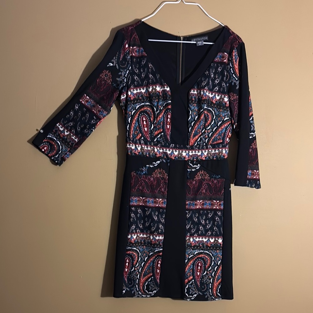 Covington Pink Black Sheath Dress V-Neck 3/4 Sleeve